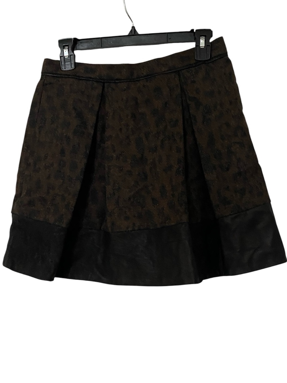 SEA New York Brown Leopard-Print A-Line Skirt with Black Leather Hem Panel 6